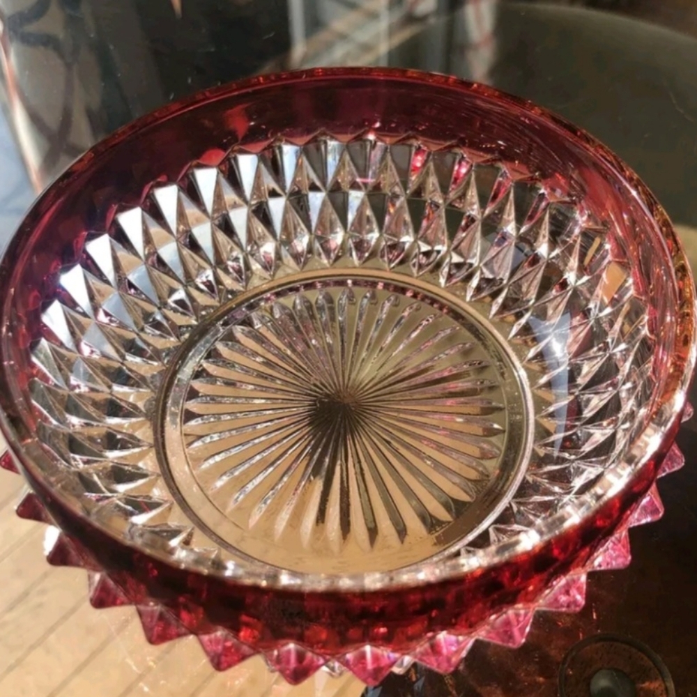 1960s Indiana Glass Co. Diamond Point Ruby Red Glass Bowl 5"